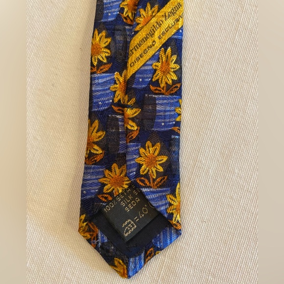 Ermenegildo Zegna Blue Silk Geo Sunflower Neck Tie Length 57” Width 3.5" - Picture 5 of 5